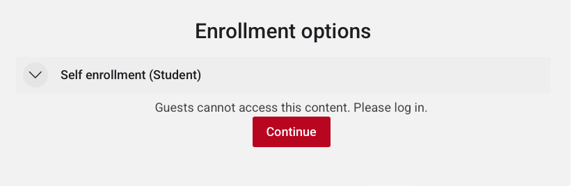 Self enrollment (student) screen.