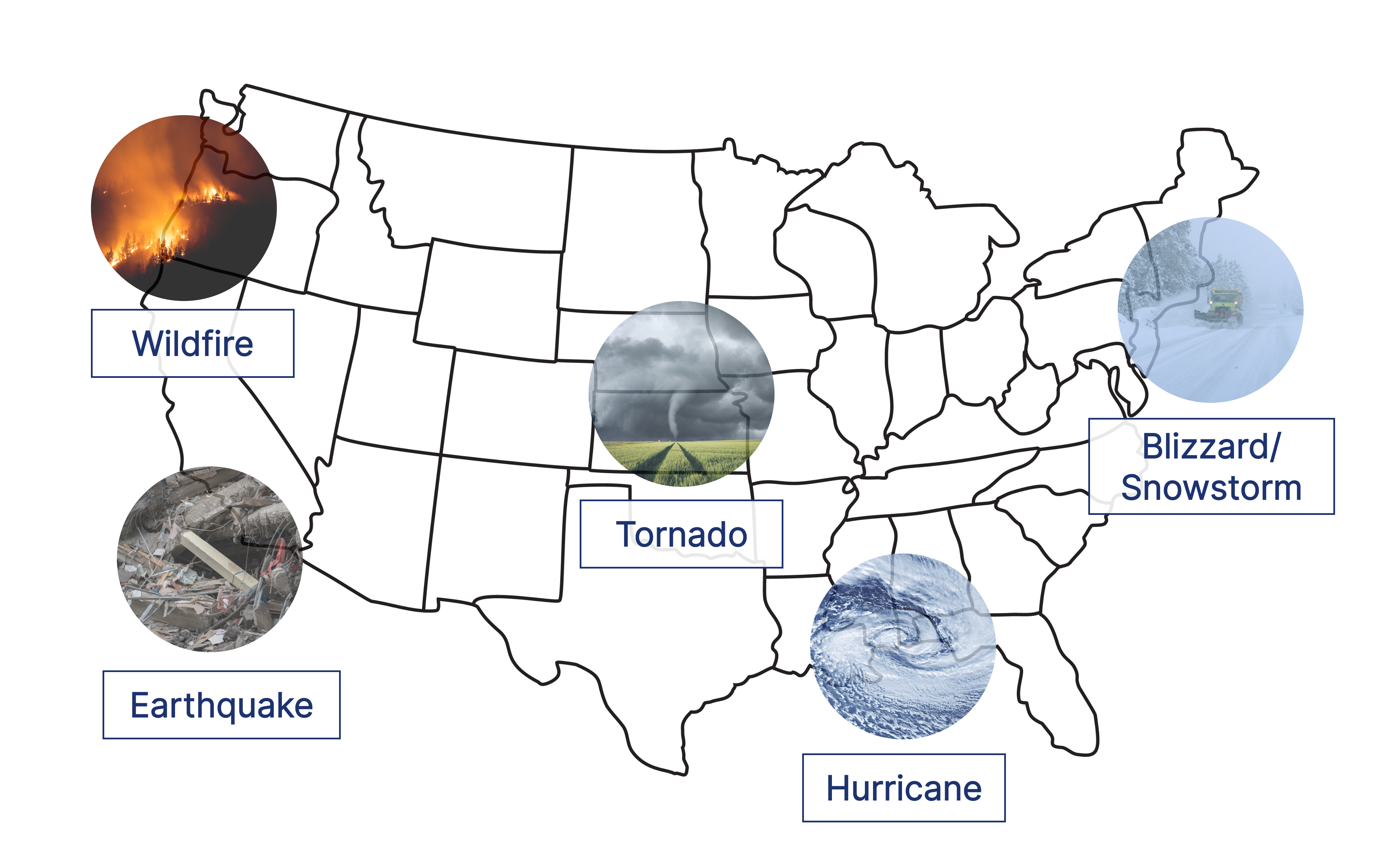 Wildfire, tornado, earthquake, hurricane, blizzard/snowstorm