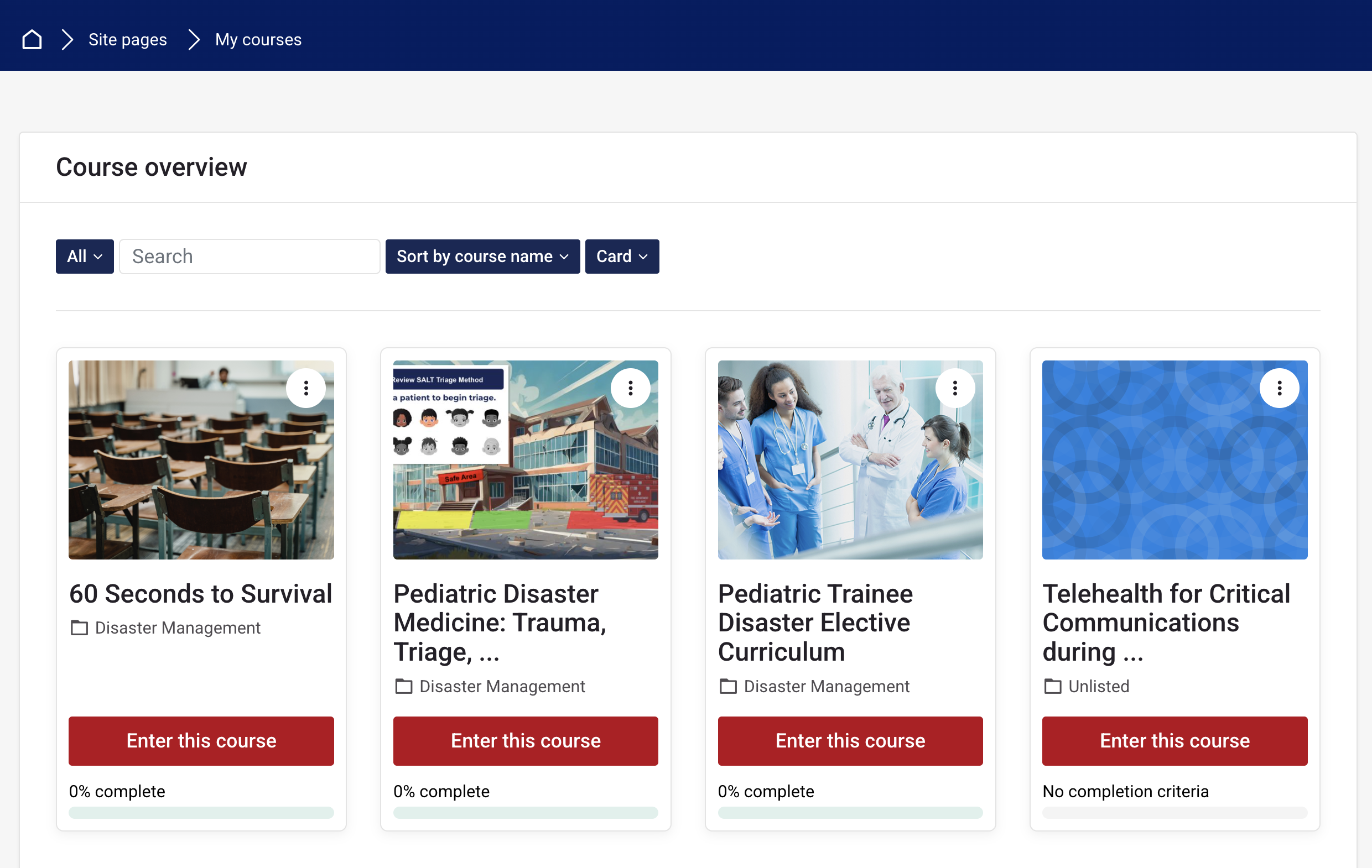 A enrolled courses dashboard